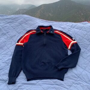 Vintage 70s Demetre pure virgin wool 1/4 zip ski sweater w/ racing stripes